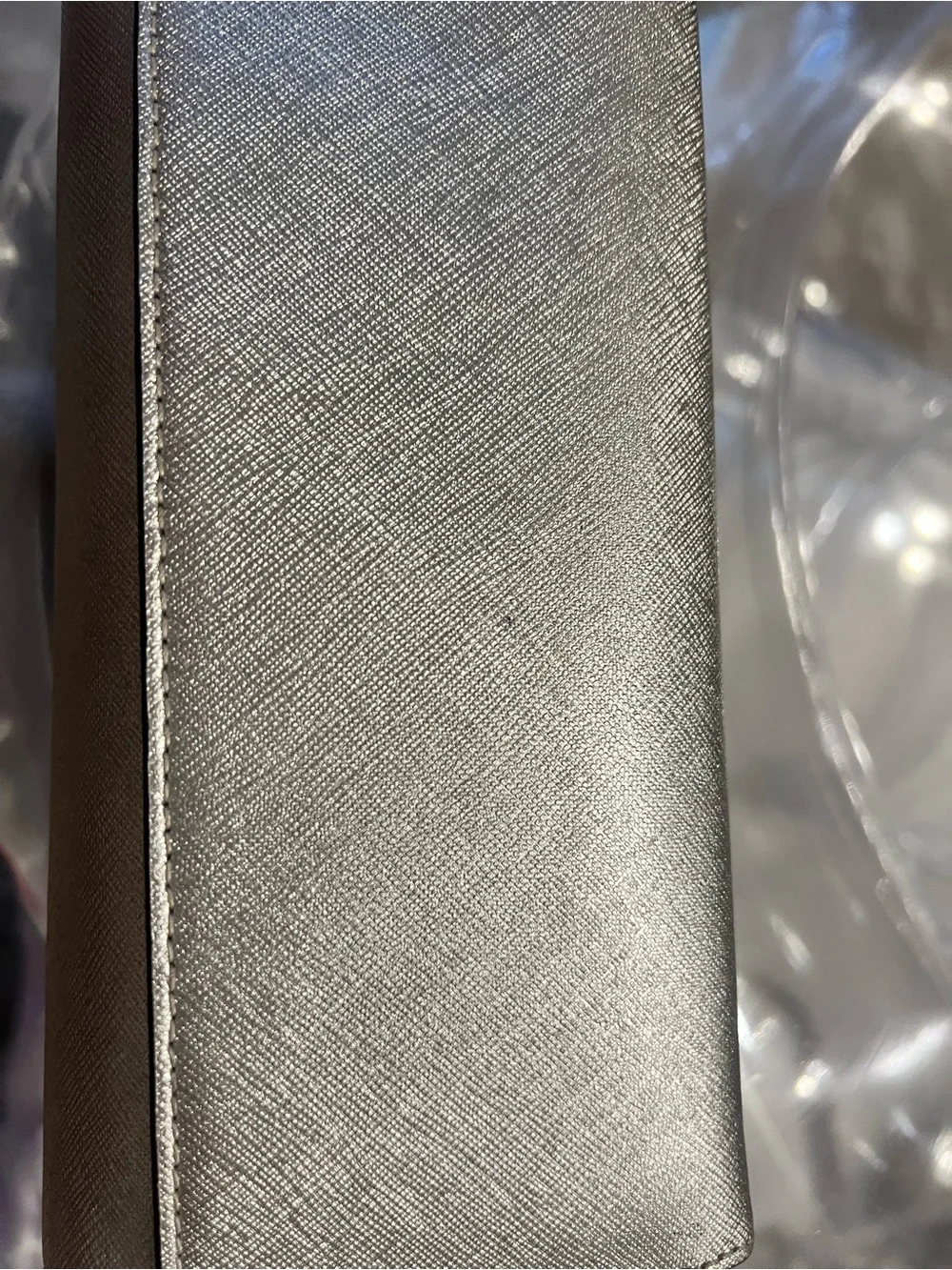 Michael Kors Silver Metallic Saffiano Wallet Clutch